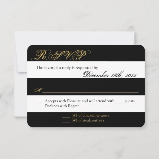 3x5 R.S.V.P. Reply Card Modern Stripe Black White RSVP Kaartje (Voorkant)