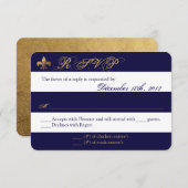 3x5 R.S.V.P. Reply Card Modern Stripe Navy White RSVP Kaartje (Voorkant / Achterkant)