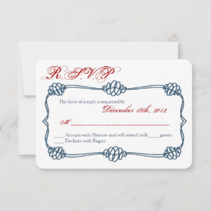 3x5 R.S.V.P. Reply Card Navy Nautical Knot Anchor RSVP Kaartje