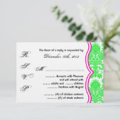3x5 R.S.V.P. Reply Card Neon Green Pin Damask Lace RSVP Kaartje (Staand voorkant)