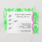 3x5 R.S.V.P. Reply Card Neon Green Pin Damask Lace RSVP Kaartje (Voorkant / Achterkant)