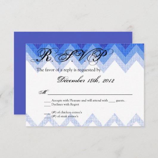 3x5 R.S.V.P. Reply Card Ombre Chevron Blue RSVP Kaartje (Voorkant / Achterkant)