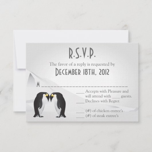 3x5 R.S.V.P. Reply Card Penguins Mate for Life RSVP Kaartje (Voorkant)