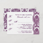 3x5 R.S.V.P. Reply Card Plum Paars Damask Lace RSVP Kaartje (Voorkant / Achterkant)