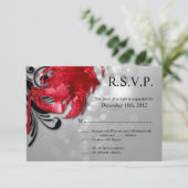 3x5 R.S.V.P. Reply Card Red op Silver Masquerade RSVP Kaartje (Staand voorkant)