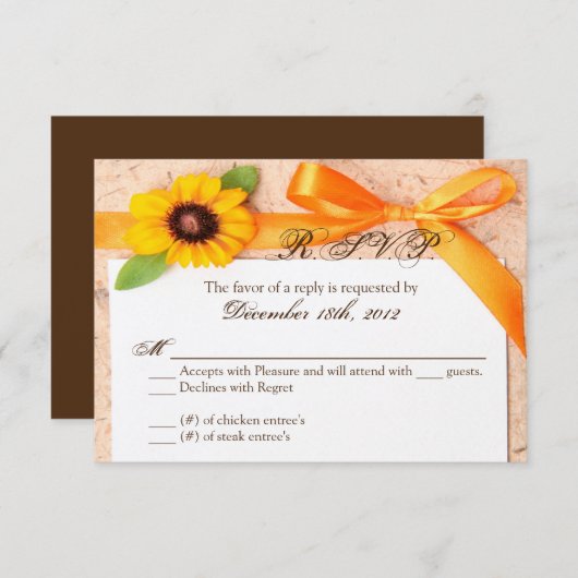3x5 R.S.V.P. Reply Card Rustic Sunflower Country RSVP Kaartje (Voorkant / Achterkant)