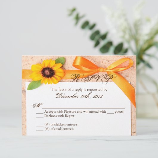 3x5 R.S.V.P. Reply Card Rustic Sunflower Country RSVP Kaartje (Staand voorkant)