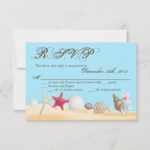 3x5 R.S.V.P. Reply Card Sea Shells Beach Sand Ocea RSVP Kaartje