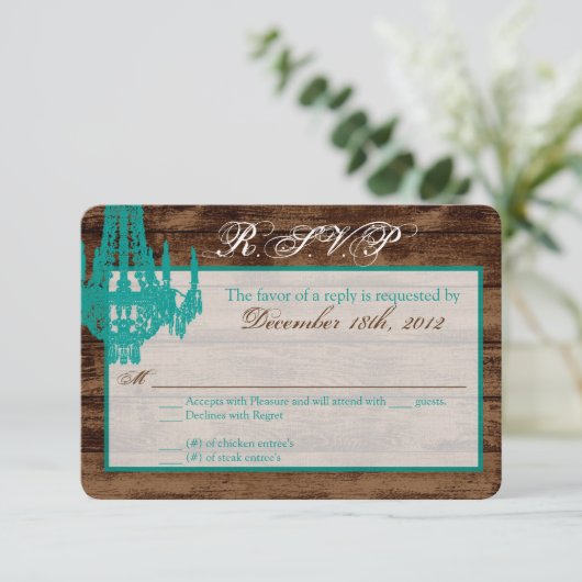 3x5 R.S.V.P. Reply Card Western Rustic Chandelier RSVP Kaartje (Staand voorkant)