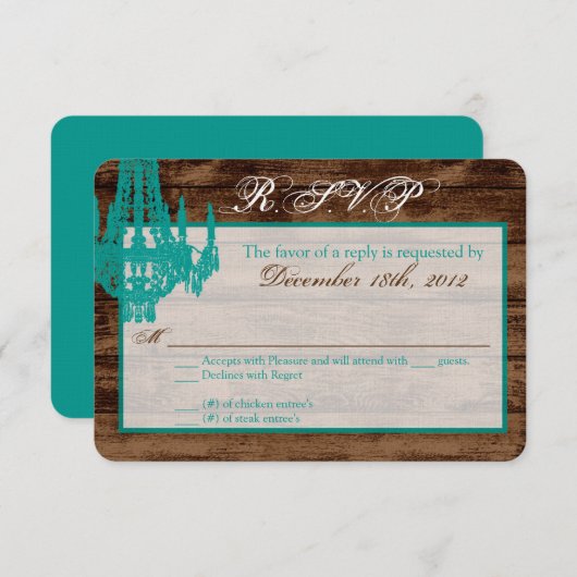 3x5 R.S.V.P. Reply Card Western Rustic Chandelier RSVP Kaartje (Voorkant / Achterkant)