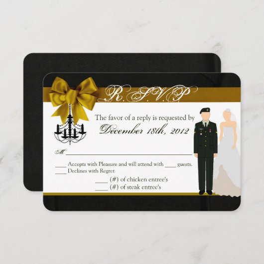 3x5 R.S.V.P. Reply Kaart ARMY Uniform bruidegom br (Voorkant / Achterkant)