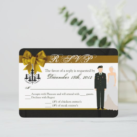 3x5 R.S.V.P. Reply Kaart ARMY Uniform bruidegom br (Staand voorkant)