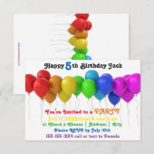 3x5 Regenboogballonnen Verjaardag uitnodiging (Voorkant / Achterkant)