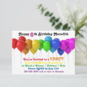 3x5 Regenboogballonnen Verjaardag uitnodiging (Staand voorkant)