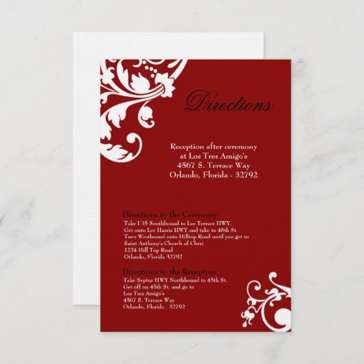 3x5 Routebeschrijving Kaart Crimson Red Floral Fil (Voorkant / Achterkant)