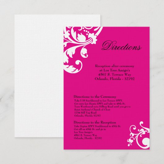 3x5 Routebeschrijving Kaart Hot Roze Witte Bloemfi (Voorkant / Achterkant)