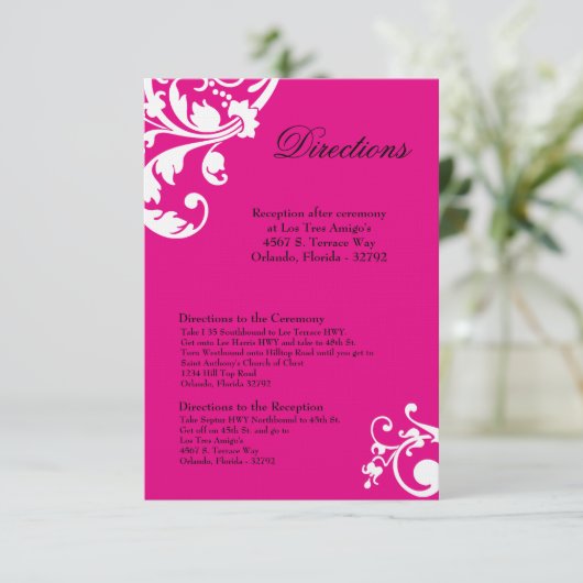 3x5 Routebeschrijving Kaart Hot Roze Witte Bloemfi (Staand voorkant)