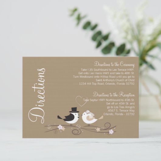 3x5 Routebeschrijving Kaart Trouwvogels Bruid Brui (Staand voorkant)