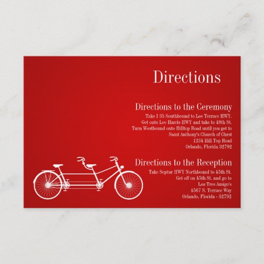 3x5 Routekaart Whimsical Red Double Bike Informatiekaartje (Voorkant)