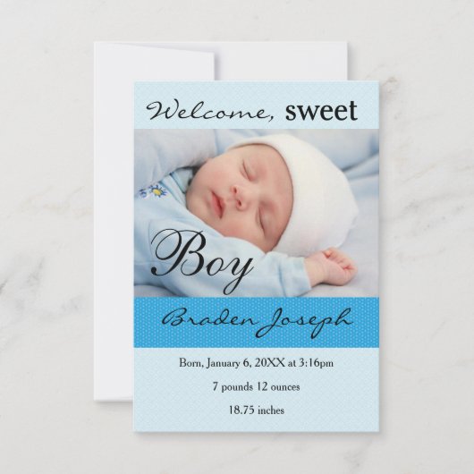 3x5Sweet Boy Newborn Baby geboorteaankondiging Aankondiging (Voorkant)