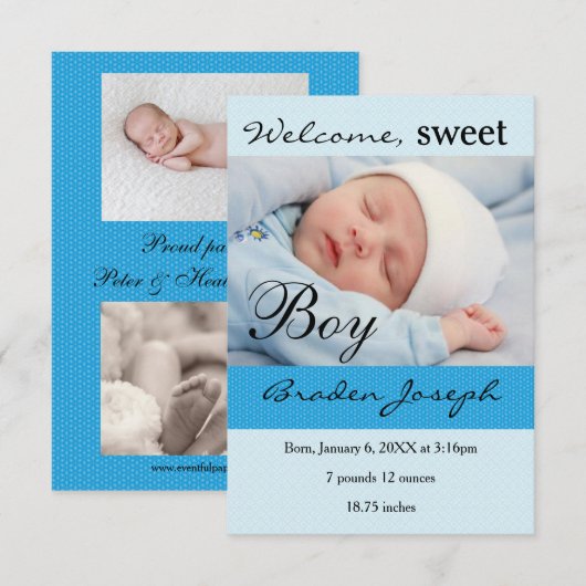 3x5Sweet Boy Newborn Baby geboorteaankondiging Aankondiging (Voorkant / Achterkant)