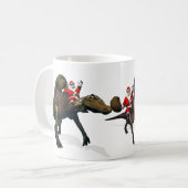 3x Santa Claus die op dinosaurussen rust Koffiemok (Voorkant links)