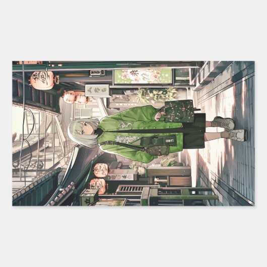 【4枚セット】Green JK シール｜寿司娘 GenerativeAI Rechthoekige Sticker (Voorkant)