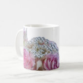 4008-Roze & Witte Rozen met Parels Koffie Mok (Voorkant links)