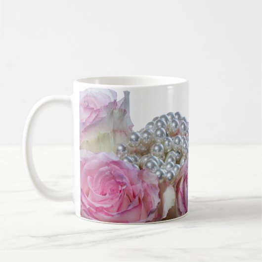 4008-Roze & Witte Rozen met Parels Koffie Mok (Links)
