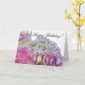 4008-White & Pink Rose Verjaardag Kaart (Gele Bloem)