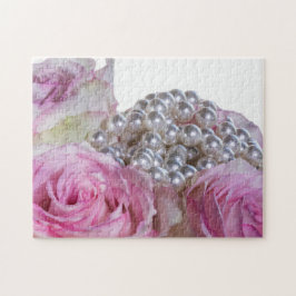 4008-Witte & Roze Rozen met Parels & Dew Puzzel