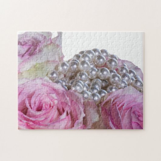 4008-Witte & Roze Rozen met Parels & Dew Puzzel (Horizontaal)