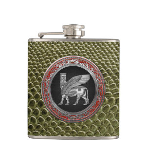 [400] Assyrian Winged Bull - Silver Lamassu Heupfles