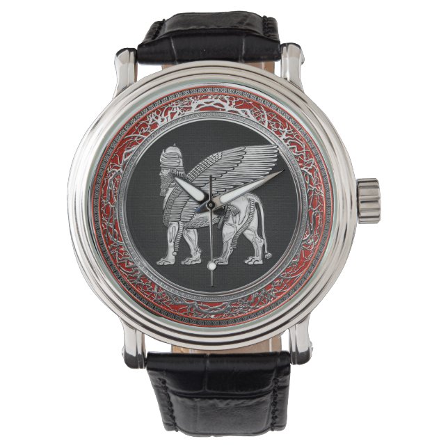 [400] Assyrische scharnieren - Silver Lamassu Horloge (Voorkant)
