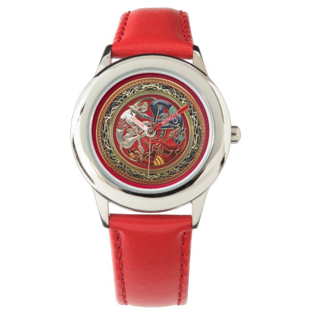 [400] Celtische schatten - Drie honden op goud Horloge (Voorkant)