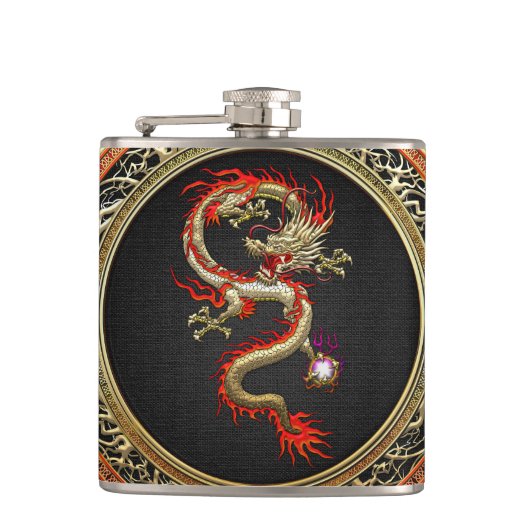[400] Golden Chinese Dragon Fucanglong Heupfles (Voorkant)