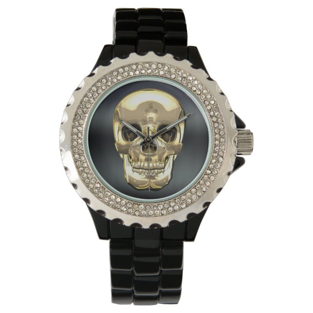 [400] Golden Human Skull. Horloge (Voorkant)