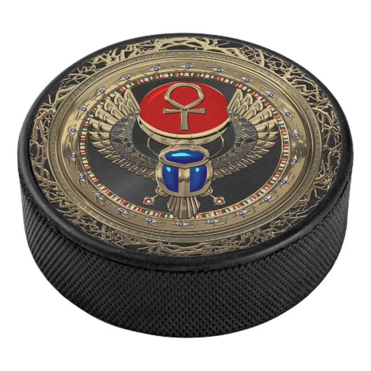 [400] Heilig goud Egyptisch scharretje met Ankh Hockey Puck (3/4)