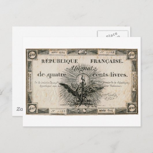 400 Livres French Revolution Assignat Bank Note Briefkaart (Voorkant / Achterkant)