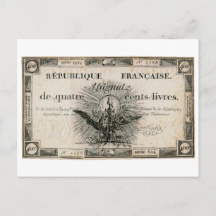 400 Livres French Revolution Assignat Bank Note Briefkaart