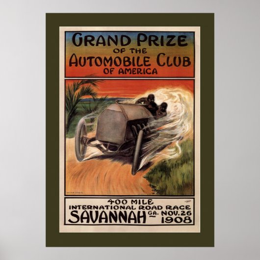 400 Mile International Road Race Savannah GA 1908 Poster (Voorkant)