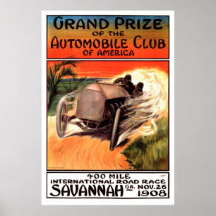 400 Mile International Road Race Savannah Ga 1908 Poster