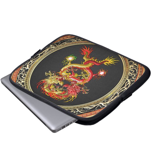 [400] Rode en gele dragons Laptop Sleeve (Voorkant onderkant)