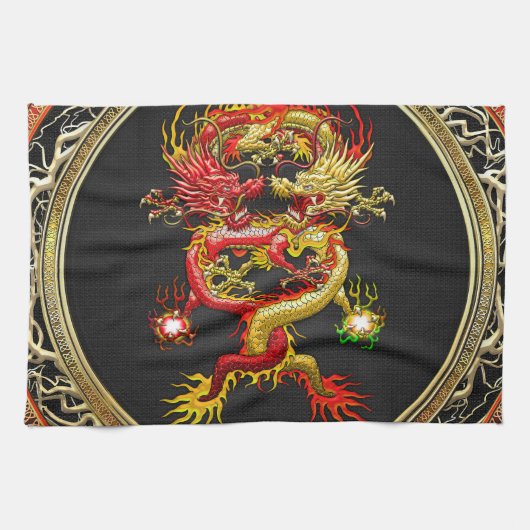 [400] Rode en gele dragons Theedoek (Horizontaal)