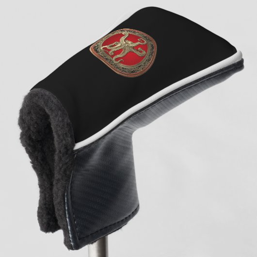 [400] Sacred Gold Octopus in Defensief Posture Golfheadcover (3/4 voorkant)
