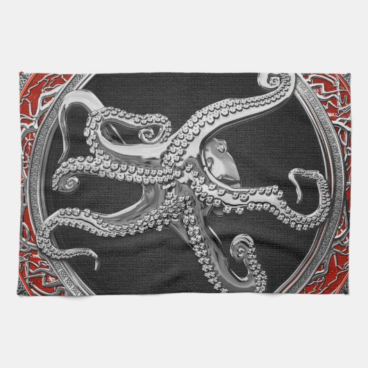 [400] Sacred Silver Octopus in Defensief Posture Theedoek (Horizontaal)