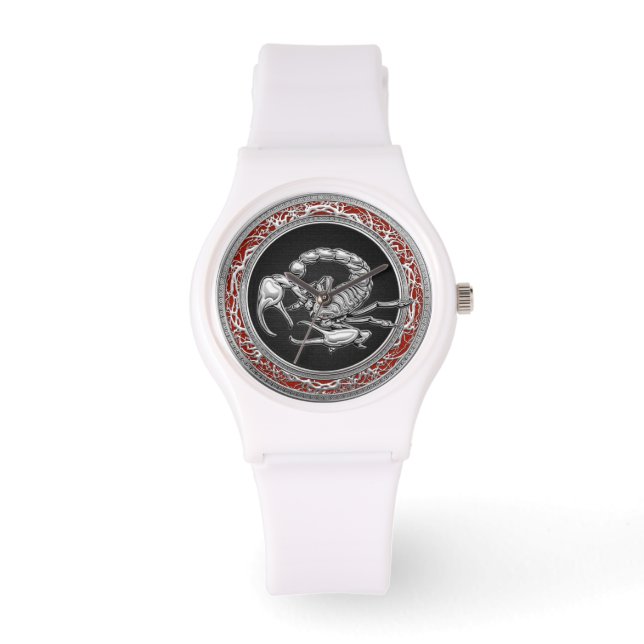 [400] Sacred Silver Scorpion op zwart Horloge (Voorkant)