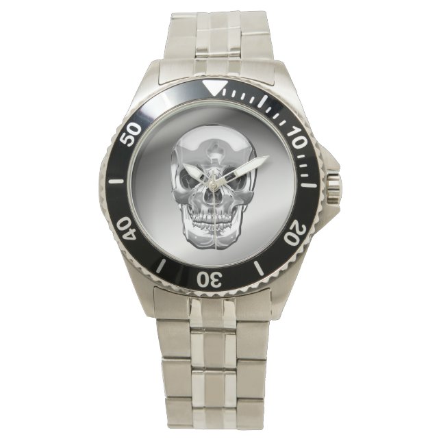 [400] Silver Human Skull. Horloge (Voorkant)