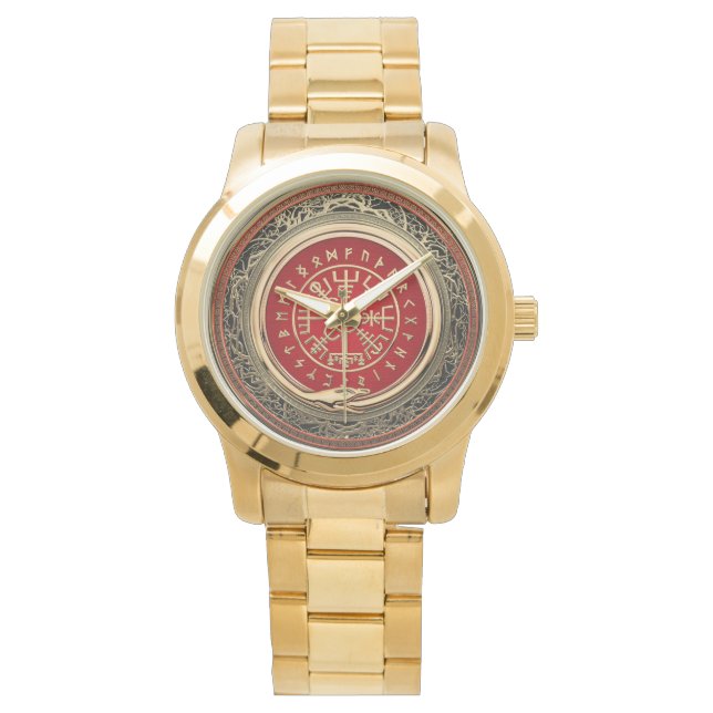 [400] Vegvisir - Viking Gold Magic Runass Horloge (Voorkant)