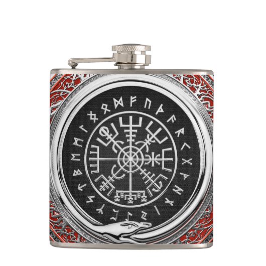 [400] Vegvisir - Viking Silver Magic Runass Heupfles (Voorkant)